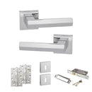 Senza Pari Davoli Door Handle Pack (3 Lever Lock Set - 3" CE Sashlock, 4" Slim Knuckle Hinges x2) - Polished Chrome