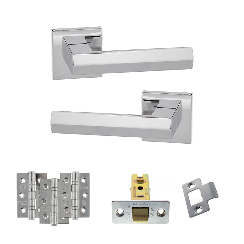 Senza Pari Davoli Door Handle Pack (Latch Set - 3" CE Latch, 3" Fire Rated Hinges x3) - Polished Chrome