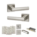 Senza Pari Davoli Door Handle Pack (Bathroom Set - 3" CE Bathroom Lock, 4" Fire Rated Hinges x3) - Satin Nickel