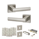 Senza Pari Davoli Door Handle Pack (3 Lever Lock Set - 3" CE Sashlock, 4" Fire Rated Hinges x3) - Satin Nickel