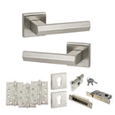 Senza Pari Davoli Door Handle Pack (Euro Lock Set - 3" CE Sashlock, 4" Fire Rated Hinges x3) - Satin Nickel