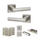 Senza Pari Davoli Door Handle Pack (Bathroom Set - 3" CE Bathroom Lock, 3" Premium Hinges x3) - Satin Nickel