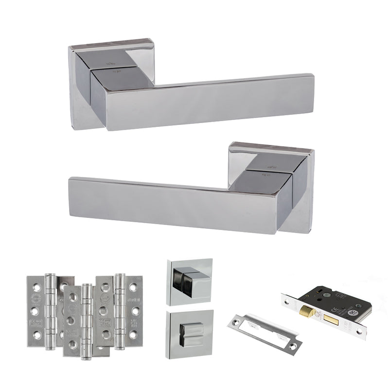 Senza Pari Panetti Door Handle Pack (Euro Lock Set - 3" CE Sashlock, 3" Fire Rated Hinges x3) - Polished Chrome