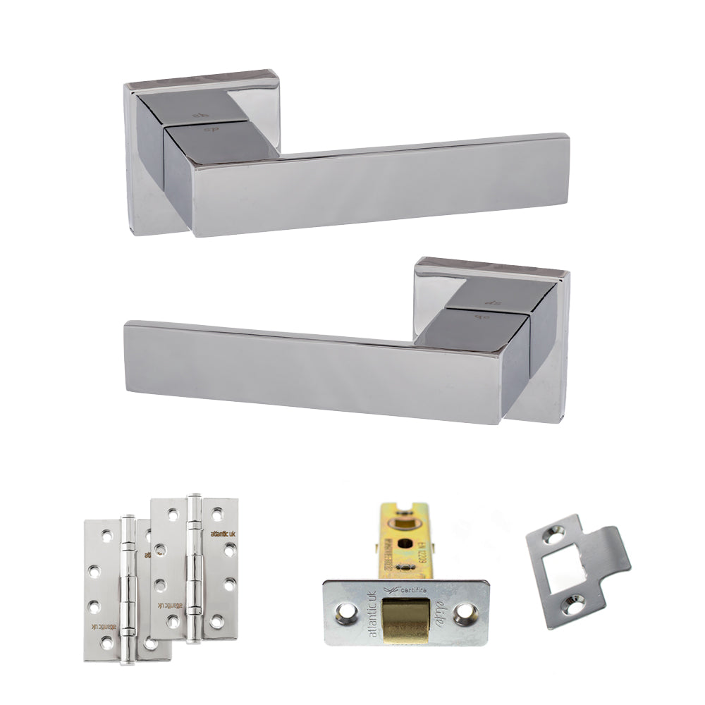 Senza Pari Panetti Door Handle Pack (Latch Set - 2.5" CE Latch, 4" Slim Knuckle Hinges x2) - Polished Chrome