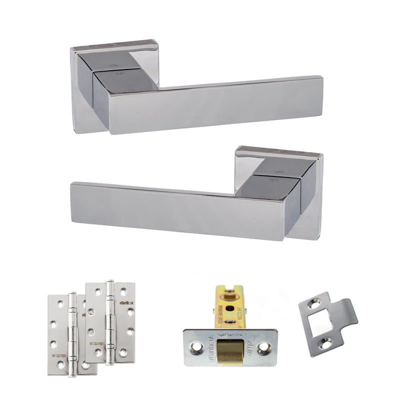 Senza Pari Panetti Door Handle Pack (Latch Set - 2.5" CE Latch, 4" Slim Knuckle Hinges x2) - Polished Chrome