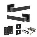 Senza Pari Panetti Door Handle Pack (3 Lever Lock Set - 2.5" CE Sashlock, 4" Slim Knuckle Hinges x2) - Matt Black