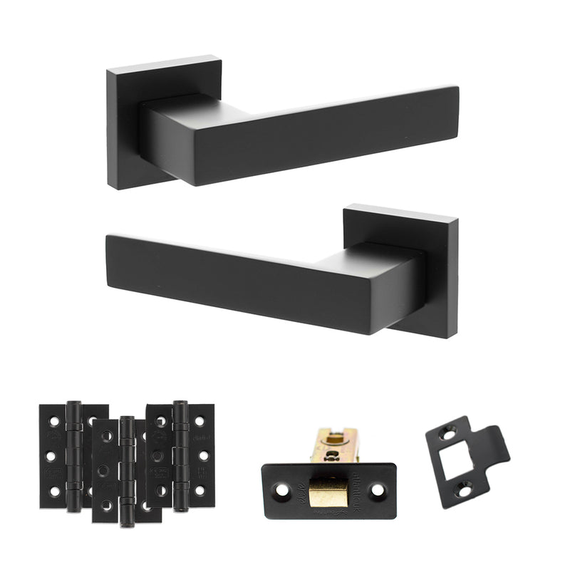 Senza Pari Panetti Door Handle Pack (Latch Set - 2.5" CE Latch, 3" Premium Hinges x3) - Matt Black