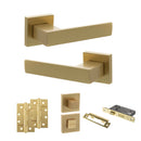 Senza Pari Panetti Door Handle Pack (Bathroom Set - 3" CE Bathroom Lock, 4" Slim Knuckle Hinges x2) - Satin Brass