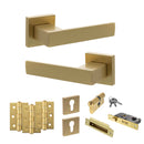 Senza Pari Panetti Door Handle Pack (Euro Lock Set - 2.5" CE Sashlock, 3" Premium Hinges x3) - Satin Brass