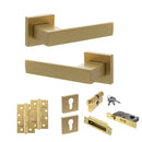 Senza Pari Panetti Door Handle Pack (Euro Lock Set - 3" CE Sashlock, 4" Slim Knuckle Hinges x2) - Satin Brass