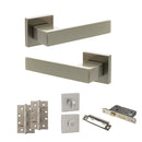 Senza Pari Panetti Door Handle Pack (Bathroom Set - 3" CE Bathroom Lock, 4" Slim Knuckle Hinges x2) - Satin Nickel