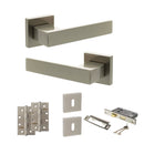 Senza Pari Panetti Door Handle Pack (3 Lever Lock Set - 2.5" CE Sashlock, 4" Slim Knuckle Hinges x2) - Satin Nickel