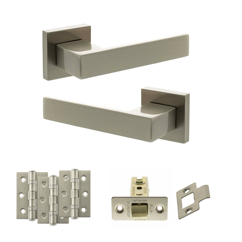 Senza Pari Panetti Door Handle Pack (Latch Set - 2.5" CE Latch, 3" Premium Hinges x3) - Satin Nickel