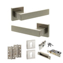 Senza Pari Panetti Door Handle Pack (Euro Lock Set - 2.5" CE Sashlock, 4" Slim Knuckle Hinges x2) - Satin Nickel