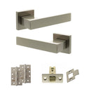 Senza Pari Panetti Door Handle Pack (Latch Set - 3" CE Latch, 4" Slim Knuckle Hinges x2) - Satin Nickel