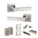 Senza Pari Bianca Door Handle Pack (Euro Lock Set - 2.5" CE Sashlock, 4" Slim Knuckle Hinges x2) - Satin Nickel