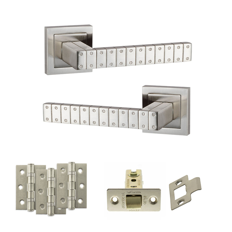 Senza Pari Bianca Door Handle Pack (Latch Set - 3" CE Latch, 3" Premium Hinges x3) - Satin Nickel