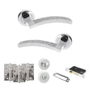 Senza Pari Crystal Door Handle Pack (Bathroom Set - 2.5" CE Bathroom Lock, 4" Fire Rated Hinges x3) - Polished Chrome