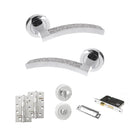 Senza Pari Crystal Door Handle Pack (Bathroom Set - 2.5" CE Bathroom Lock, 4" Slim Knuckle Hinges x2) - Polished Chrome