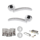 Senza Pari Crystal Door Handle Pack (3 Lever Lock Set - 2.5" CE Sashlock, 4" Fire Rated Hinges x3) - Polished Chrome