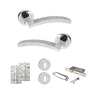Senza Pari Crystal Door Handle Pack (3 Lever Lock Set - 2.5" CE Sashlock, 4" Slim Knuckle Hinges x2) - Polished Chrome
