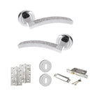 Senza Pari Crystal Door Handle Pack (3 Lever Lock Set - 3" CE Sashlock, 4" Slim Knuckle Hinges x2) - Polished Chrome