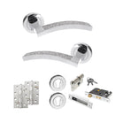 Senza Pari Crystal Door Handle Pack (Euro Lock Set - 2.5" CE Sashlock, 4" Slim Knuckle Hinges x2) - Polished Chrome