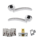 Senza Pari Crystal Door Handle Pack (Latch Set - 2.5" CE Latch, 4" Fire Rated Hinges x3) - Polished Chrome