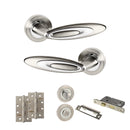 Senza Pari Elisse Door Handle Pack (Bathroom Set - 2.5" CE Bathroom Lock, 4" Slim Knuckle Hinges x2) - Satin Nickel/Chrome Plate