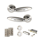 Senza Pari Elisse Door Handle Pack (3 Lever Lock Set - 3" CE Sashlock, 4" Slim Knuckle Hinges x2) - Satin Nickel/Chrome Plate