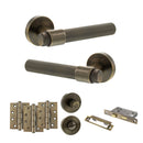 Senza Pari Andretta Door Handle Pack (Bathroom Set - 3" CE Bathroom Lock, 4" Fire Rated Hinges x3) - Antique Brass