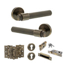 Senza Pari Andretta Door Handle Pack (Euro Lock Set - 3" CE Sashlock, 3" Premium Hinges x3) - Antique Brass