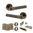 Senza Pari Andretta Door Handle Pack (Euro Lock Set - 3" CE Sashlock, 4" Fire Rated Hinges x3) - Antique Brass