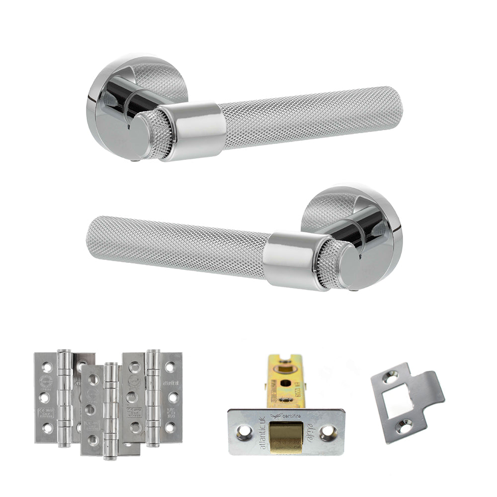 Senza Pari Andretta Door Handle Pack (Latch Set - 3" CE Latch, 3" Premium Hinges x3) - Polished Chrome