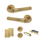 Senza Pari Andretta Door Handle Pack (Bathroom Set - 3" CE Bathroom Lock, 4" Slim Knuckle Hinges x2) - Satin Brass