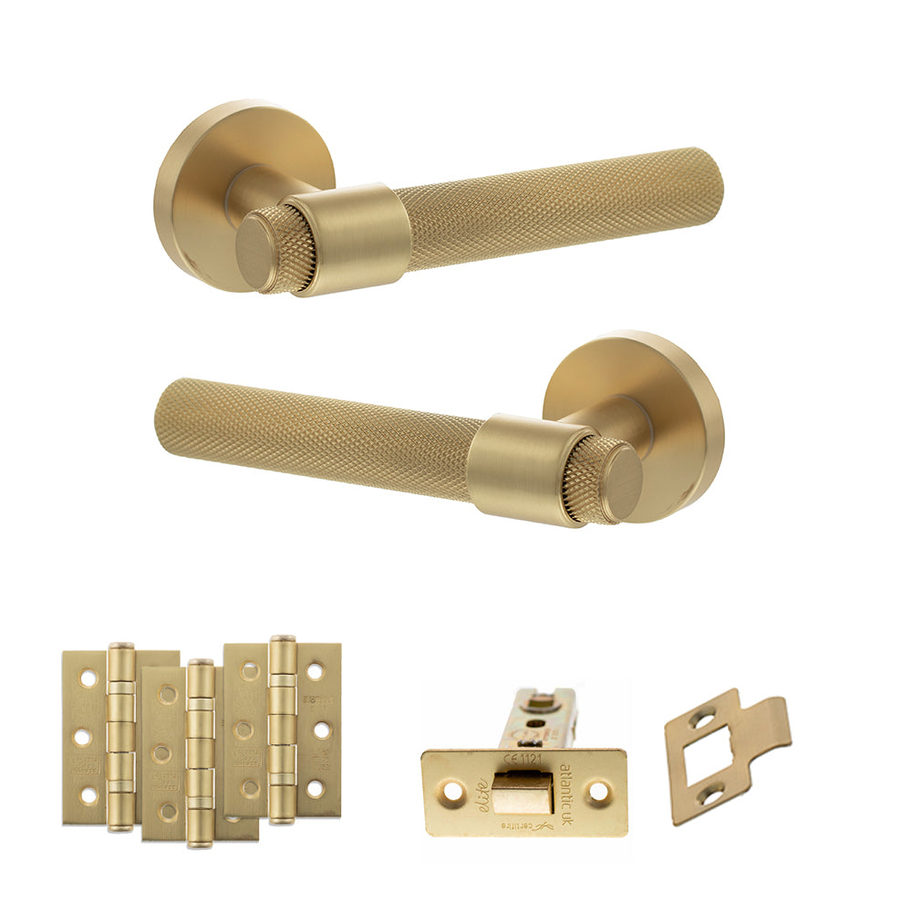 Senza Pari Andretta Door Handle Pack (Latch Set - 3" CE Latch, 3" Premium Hinges x3) - Satin Brass