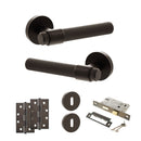 Senza Pari Andretta Door Handle Pack (3 Lever Lock Set - 2.5" CE Sashlock, 4" Slim Knuckle Hinges x2) - Urban Dark Bronze