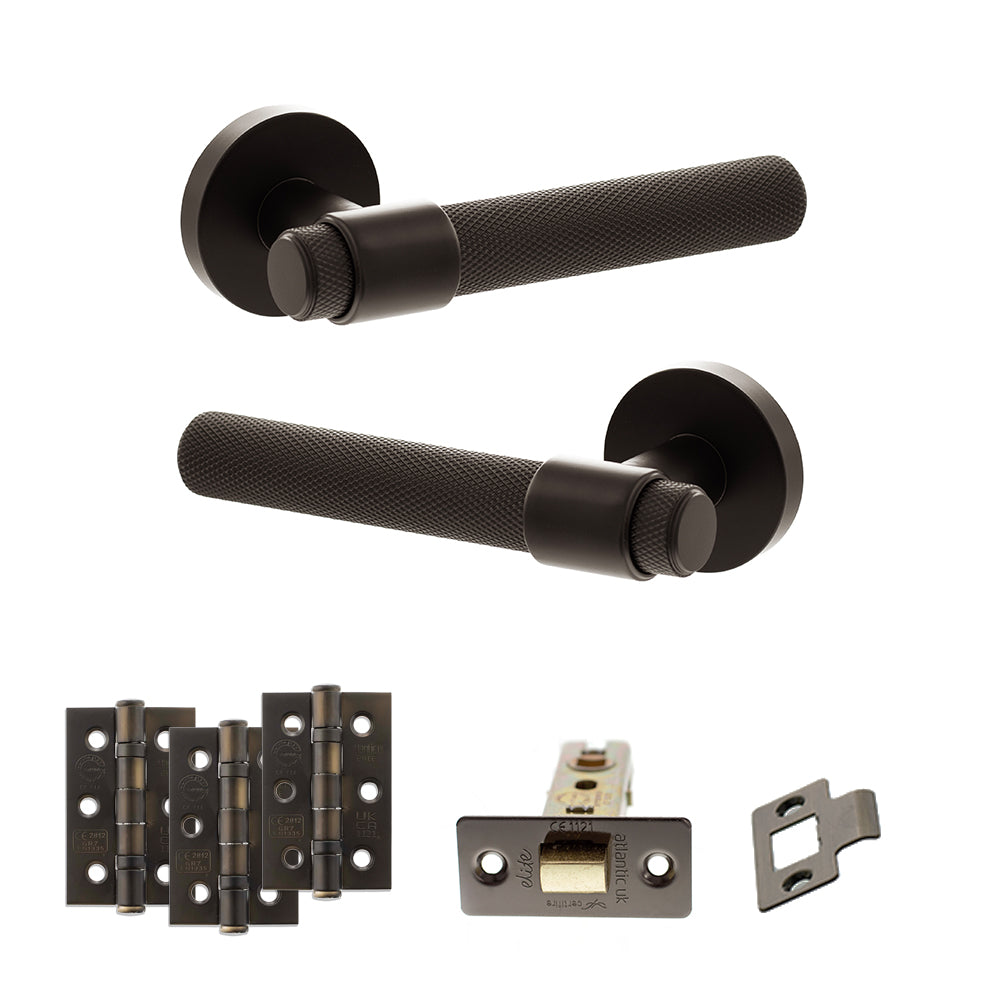Senza Pari Andretta Door Handle Pack (Latch Set - 2.5" CE Latch, 3" Premium Hinges x3) - Urban Dark Bronze
