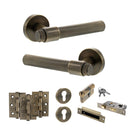 Senza Pari Fasana Door Handle Pack (Euro Lock Set - 3" CE Sashlock, 3" Premium Hinges x3) - Antique Brass