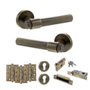Senza Pari Fasana Door Handle Pack (Euro Lock Set - 2.5" CE Sashlock, 4" Fire Rated Hinges x3) - Antique Brass