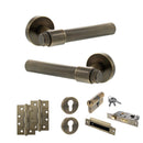 Senza Pari Fasana Door Handle Pack (Euro Lock Set - 3" CE Sashlock, 4" Slim Knuckle Hinges x2) - Antique Brass