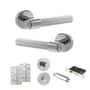 Senza Pari Fasana Door Handle Pack (Bathroom Set - 2.5" CE Bathroom Lock, 4" Slim Knuckle Hinges x2) - Polished Chrome
