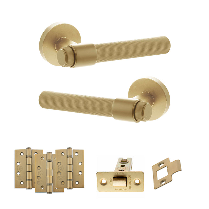 Senza Pari Fasana Door Handle Pack (Latch Set - 2.5" CE Latch, 4" Fire Rated Hinges x3) - Satin Brass