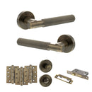Senza Pari Rosarno Door Handle Pack (Bathroom Set - 3" CE Bathroom Lock, 4" Fire Rated Hinges x3) - Antique Brass
