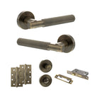 Senza Pari Rosarno Door Handle Pack (Bathroom Set - 3" CE Bathroom Lock, 4" Slim Knuckle Hinges x2) - Antique Brass