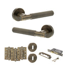 Senza Pari Rosarno Door Handle Pack (3 Lever Lock Set - 2.5" CE Sashlock, 4" Fire Rated Hinges x3) - Antique Brass