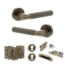 Senza Pari Rosarno Door Handle Pack (Euro Lock Set - 3" CE Sashlock, 3" Premium Hinges x3) - Antique Brass