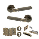 Senza Pari Rosarno Door Handle Pack (Euro Lock Set - 3" CE Sashlock, 4" Fire Rated Hinges x3) - Antique Brass