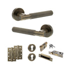 Senza Pari Rosarno Door Handle Pack (Euro Lock Set - 2.5" CE Sashlock, 4" Slim Knuckle Hinges x2) - Antique Brass