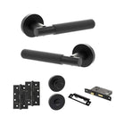 Senza Pari Rosarno Door Handle Pack (Bathroom Set - 3" CE Bathroom Lock, 4" Slim Knuckle Hinges x2) - Matt Black